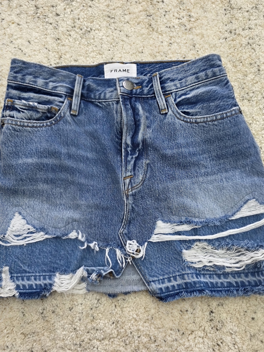 Frame Size 24 Denim Distressed Blue Denim Mini Skirt